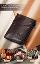 Genuine Leather Double Zipper Wallet - Red RFID Blocking Bifold Card Holder - Vintage Cowhide Purse with Coin Pockets (13cm)