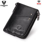 Genuine Leather Double Zipper Wallet - Black RFID Blocking Bifold Card Holder - Vintage Cowhide Purse with Coin Pockets (13cm)