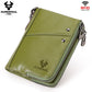 Genuine Leather Double Zipper Wallet - Green RFID Blocking Bifold Card Holder - Vintage Cowhide Purse with Coin Pockets (13cm)