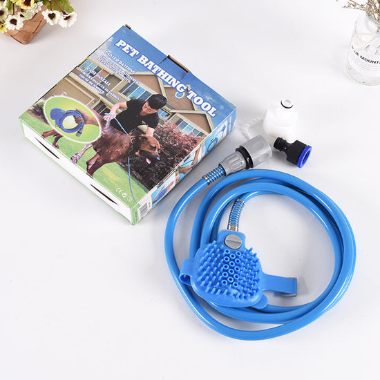 2-in-1 Pet Bathing Tool & Massager - Handheld Silicone Shower Sprayer Scrubber for Dogs & Cats - 2.2m Hose with Indoor & Outdoor Tap Adapters - Blue Grooming Kit