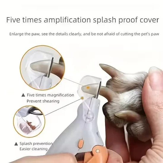 Illuminated Pet Nail Clippers with LED Light & Magnifier - Safety Claw Trimmer for Dogs & Cats - Lightweight Plastic Handle - Grey/Orange in Retail Box