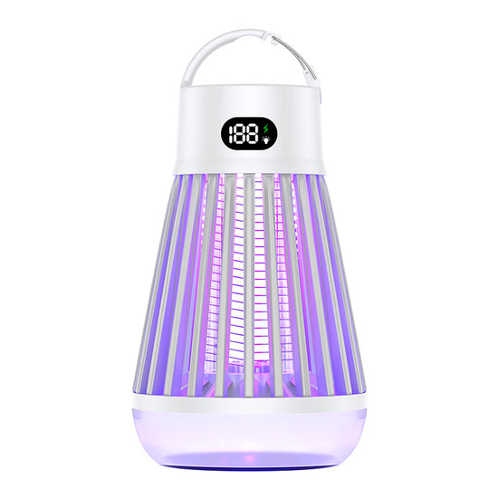 2-in-1 Rechargeable Mosquito Zapper & Camping Lantern - 2000V Electric Insect Killer with Smart Digital Display - 2000mAh Battery Portable Bug Trap for Outdoor Tent Patio & Home - IPX5 Waterproof - White