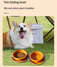 Portable Silicone Double Pet Bowl - Collapsible Travel Dog Feeder for Food & Water - 2 x 450ml Capacity with Zipper Case - Light Yellow
