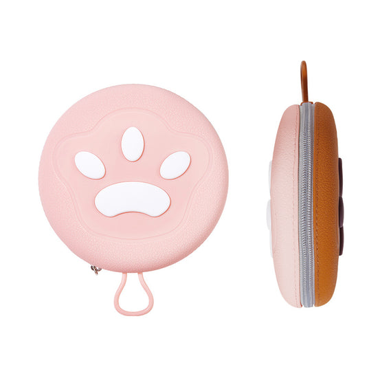 Portable Silicone Double Pet Bowl - Collapsible Travel Dog Feeder for Food & Water - 2 x 450ml Capacity with Zipper Case - Brown & Pink