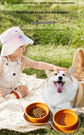 Portable Silicone Double Pet Bowl - Collapsible Travel Dog Feeder for Food & Water - 2 x 450ml Capacity with Zipper Case - Brown & Pink
