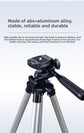 110cm Lightweight Camera & Phone Tripod Stand - Portable Aluminium Travel Tripod with 3-Way Head, Bubble Level & Universal Smartphone Holder - 3110 Adjustable Mount for Live Stream & Vlogging - Black and Silver