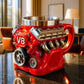 3D V8 Engine Coffee Mug Stainless Steel Liner Resin Novelty Cup 300ml Double Wall Insulated Gift for Car Enthusiasts Mechanics Red