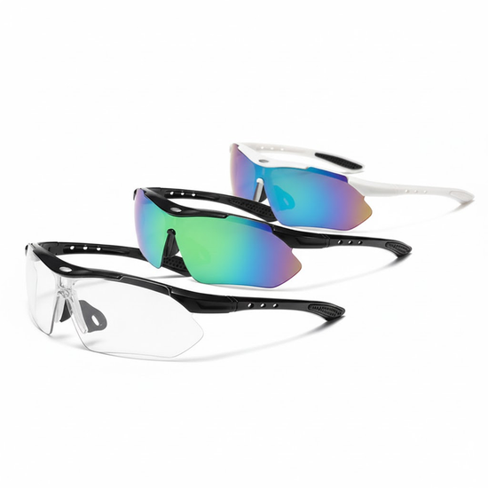 3 PCS Outdoor Cycling Sunglasses Set Sports Glasses Clear and Colorful Mirrored Lenses Black and White Frames UV Protection Unisex Running MTB