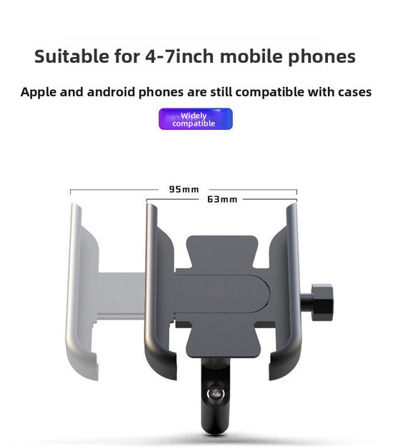 Universal Aluminium Motorcycle Phone Holder Handlebar Mount 360 Rotation Anti-Shake CNC Metal for Bike Scooter 4-7 Inch Phones Sliver