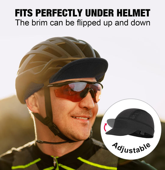 Navy Blue Mesh Cycling Cap Under Helmet Liner Breathable Skull Cap with Flip Up Brim Sun Shade Moisture Wicking Hat for Bike Running Fits 55-60cm