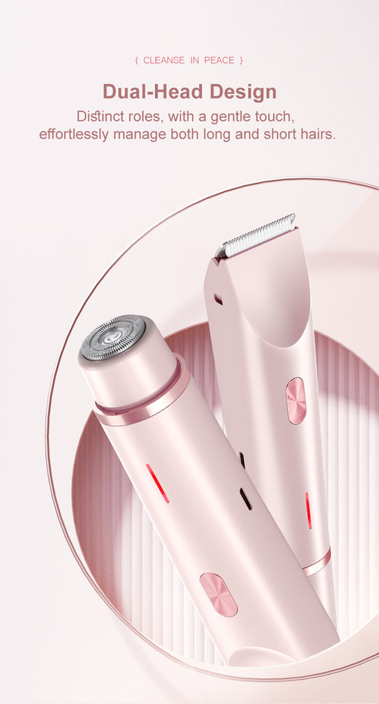2-in-1 Electric Lady Shaver & Bikini Trimmer Dual Head Waterproof Wet & Dry Body Hair Remover Cordless Razor for Face Legs Underarms White