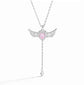 S925 Sterling Silver Angel Wings Necklace with Pink Heart Crystal & Tassel Drop Adjustable Chain Jewellery Gift for Her