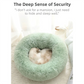 Grey Cozy Donut Long Plush Cat & Dog Calming Bed(Diameter 50cm) - Double-Layer PP Cotton Filling Warming Pet Bed with Anti-Slip Base & Free Blanket