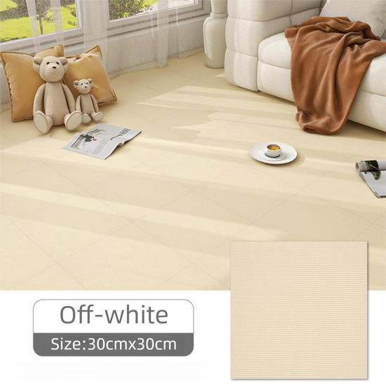 8 x Khaki & 8 x Off-White Durable & Soft Self-Adhesive Carpet Tiles(30x30cm) - Interlocking Non-Slip Square Floor Mat for Bedroom, Office & Living Room