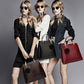 Dark Coffee Patent PU Leather Crocodile Embossed Shell Bag(30 x 11 x 26 CM) with Floral Pendant
