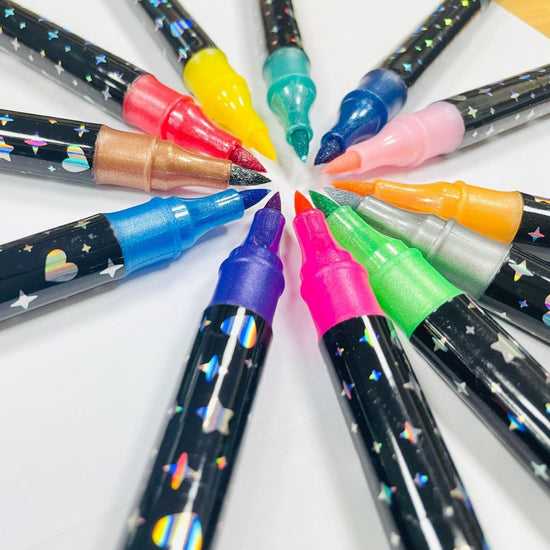 36 Pack Dual-Tip Glitter Flash Marker Pens - 72 Color Soft Brush & Fine Tip Set, Watercolor Drawing Stationery for Art & Craft
