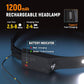 Adjustable High-Lumen Rechargeable COB LED Headlamp - 230° Wide Beam Head Torch with Wave Sensor for Camping, Hiking & Fishing