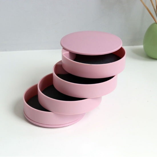Pink 4-Layer Rotating Jewelry Storage Box - Dust-Proof Velvet Lined Organizer for Rings, Coins, and Hair Accessories (10x10CM)