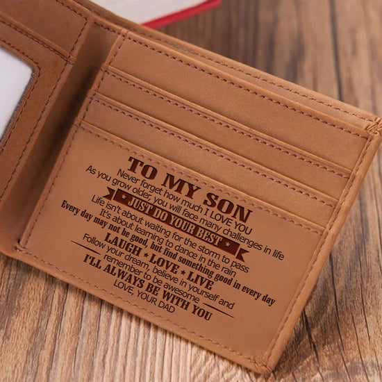 Style 1 To My Son Embossed Genuine Cowhide Leather Men&