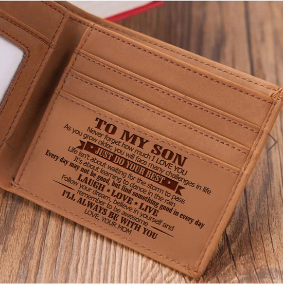 Style 1 To My Son Embossed Genuine Cowhide Leather Men&