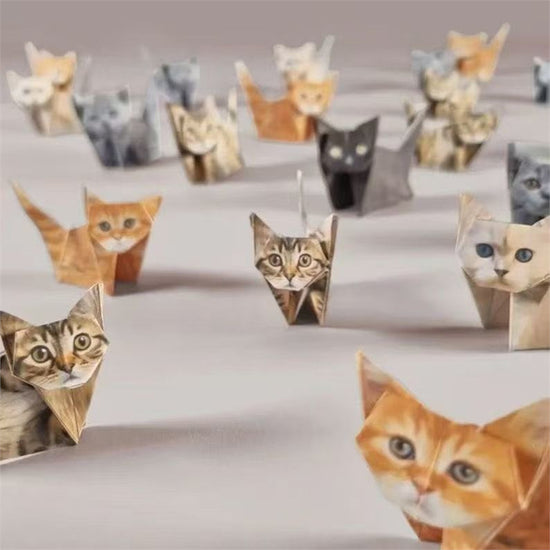 DIY Geometric Origami Kit for Kids Total 100 Sheets - Semi-Finished Cat and Dog Folding Craft