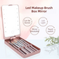 Black Portable LED Makeup Mirror with Lights & Brushes (9x2.5x16CM) - Mini Foldable Desktop Vanity Mirror with Dual Color Temperature
