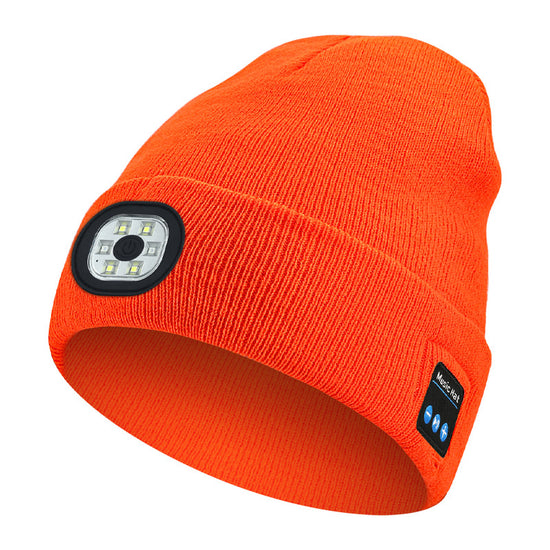 Orange Removable LED Bluetooth Headphone Beanie - Washable Knit Hat with 3-Level LED Illumination & Stereo Sound, USB Rechargeable