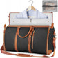 Brown 56-75L Large Capacity Foldable Garment Duffel Bag with Shoe Pouch - PU Leather Convertible Suit Carrier, Anti-Wrinkle Travel & Weekender Bag