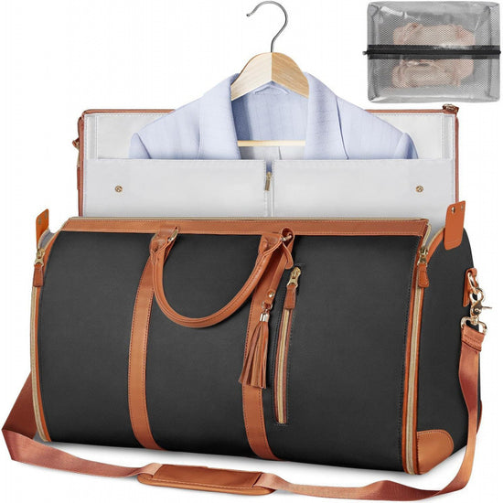 White 56-75L Large Capacity Foldable Garment Duffel Bag with Shoe Pouch - PU Leather Convertible Suit Carrier, Anti-Wrinkle Travel & Weekender Bag