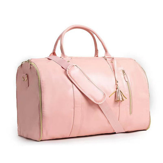 Pink 56-75L Large Capacity Foldable Garment Duffel Bag with Shoe Pouch - PU Leather Convertible Suit Carrier, Anti-Wrinkle Travel & Weekender Bag