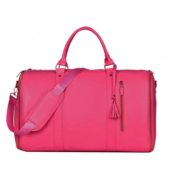 Rose-Red 56-75L Large Capacity Foldable Garment Duffel Bag with Shoe Pouch - PU Leather Convertible Suit Carrier, Anti-Wrinkle Travel & Weekender Bag