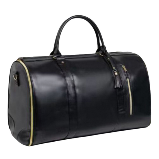 Black 56-75L Large Capacity Foldable Garment Duffel Bag with Shoe Pouch - PU Leather Convertible Suit Carrier, Anti-Wrinkle Travel & Weekender Bag