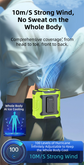 Black Portable Waist Fan - Construction Site Cooling Solution with 360° Turbo Ice Engine, 100 Speed Gears, and LED Light