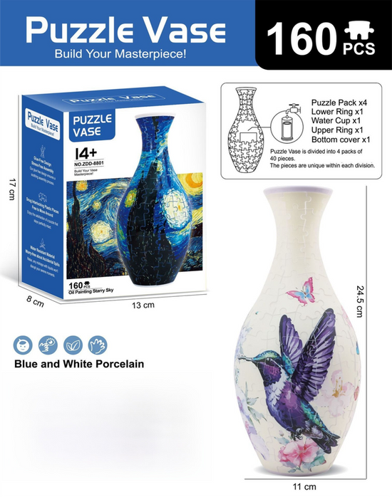 160 PCS Hummingbird 3D Puzzle Vase - DIY Interlocking Flower Vase Kit, Home Decorative and Toy Gift for Mom