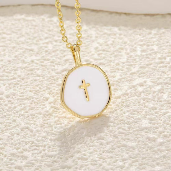 3-Pack Enamel Drip Oil Cross Necklace Set(White & Pink & Blue) - Fashionable Geometric Pendant, Niche Design, Electroplated Alloy Jewelry