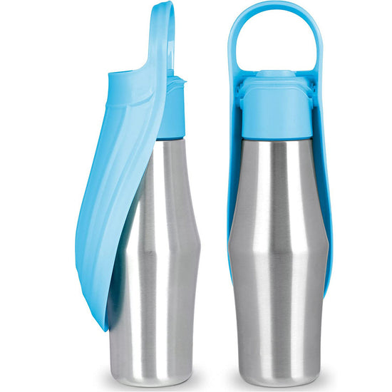 Light Blue 27oz Food-Grade 304 Stainless Steel Pet Water Bottle - Portable Dog and Cat Travel Cup, Outdoor Feeder for Walks and Hikes