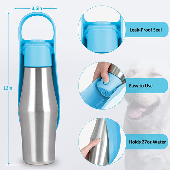 Dark Green 27oz Food-Grade 304 Stainless Steel Pet Water Bottle - Portable Dog and Cat Travel Cup, Outdoor Feeder for Walks and Hikes