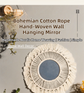 M0864 Bohemian Macrame Wall Hanging Mirror with Hand-Woven Petal Accents - Artistic Round Fringe Mirror for Home Decor