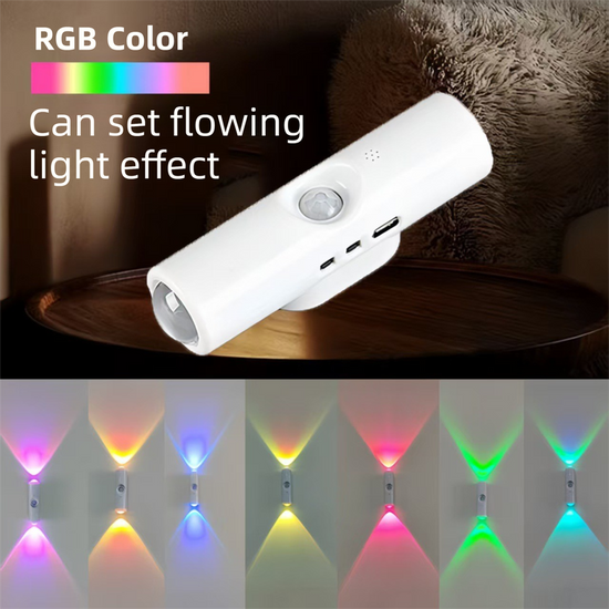 2-PCS Smart Motion Sensor Atmosphere Night Light(RGB Color) - USB Rechargeable Projection Wall Lamp, High-End Minimalist Design for Home Decor