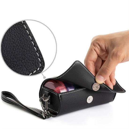 Portable 7-Day Weekly Travel Pill Organizer with Black PU Leather Pouch - 14 Colorful Compartments AM/PM Medication Planner, Dustproof & Light-Shielding