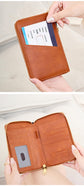 Light Brown RFID Blocking Travel Passport Holder - Multi-functional Waterproof PU Leather Security Travel Wallet with Zipper and Wristband