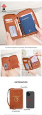 Light Brown RFID Blocking Travel Passport Holder - Multi-functional Waterproof PU Leather Security Travel Wallet with Zipper and Wristband