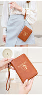 Light Brown RFID Blocking Travel Passport Holder - Multi-functional Waterproof PU Leather Security Travel Wallet with Zipper and Wristband