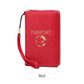 Red RFID Blocking Travel Passport Holder - Multi-functional Waterproof PU Leather Security Travel Wallet with Zipper and Wristband