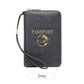 Grey RFID Blocking Travel Passport Holder - Multi-functional Waterproof PU Leather Security Travel Wallet with Zipper and Wristband