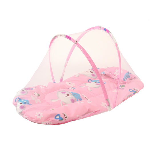 Pink Rabbit Portable 3-in-1 Mosquito Net Set with Soft Sleep Pad & Pillow - Foldable Pop-Up Travel Bassinet for Infants, Breathable Shield for Indoor & Outdoor Use