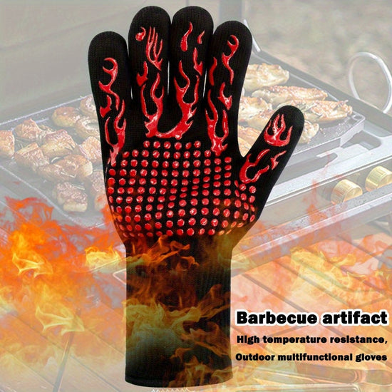 One Pair Blue Extreme Heat Resistant BBQ Gloves (800°C/1472°F) - Non-Slip Silicone Coated Fireproof Mitts for Smoker, Oven & Industrial Use