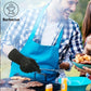 One Pair Black Extreme Heat Resistant BBQ Gloves (800°C/1472°F) - Non-Slip Silicone Coated Fireproof Mitts for Smoker, Oven & Industrial Use