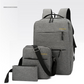 Grey 3-PCS Multi-Functional & Lightweight Backpacks Set for Students - Large Capacity Durable Travel Daypack with USB Charging Port, Fit in 14-Inch Laptop Bag