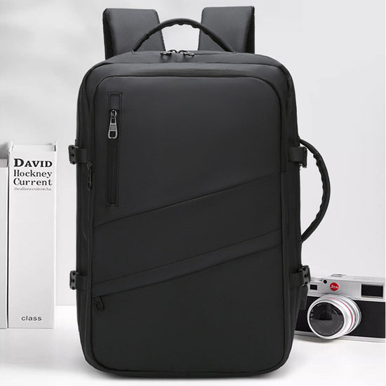 Black Premium Business Expandable Travel Backpack with External USB Charging - 20-35L Large-Capacity & Waterproof Commuter Daypack